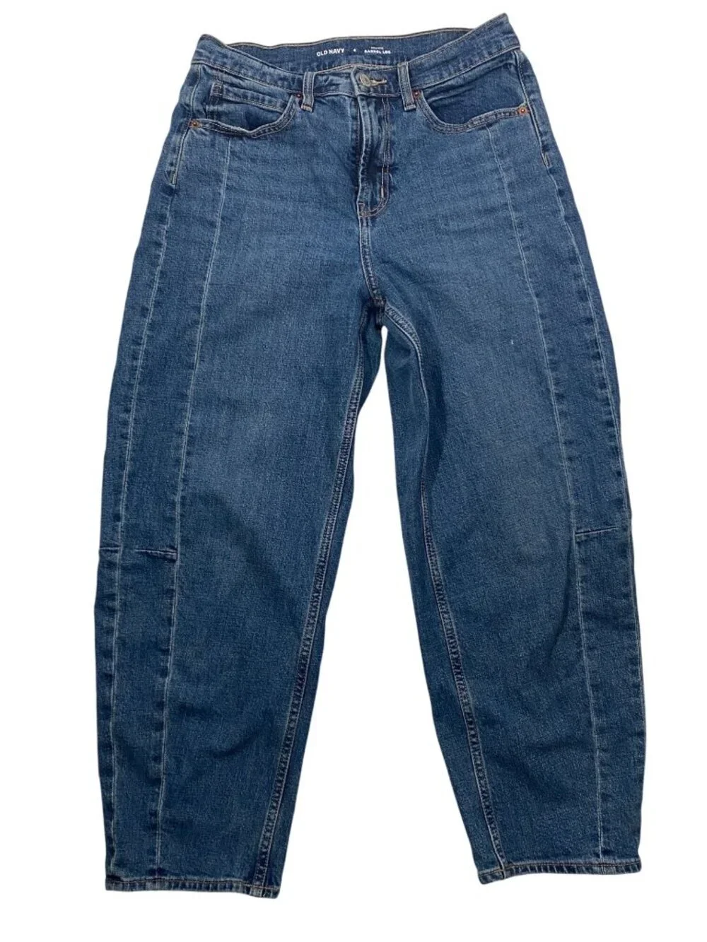 Old Navy High-Rise baggy Barrel Leg Jeans Size 4 medium wash trendy
